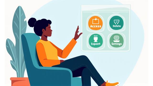 Ilustración de una persona interactuando con un panel de control digital, simbolizando el control del usuario sobre sus datos GDPR.